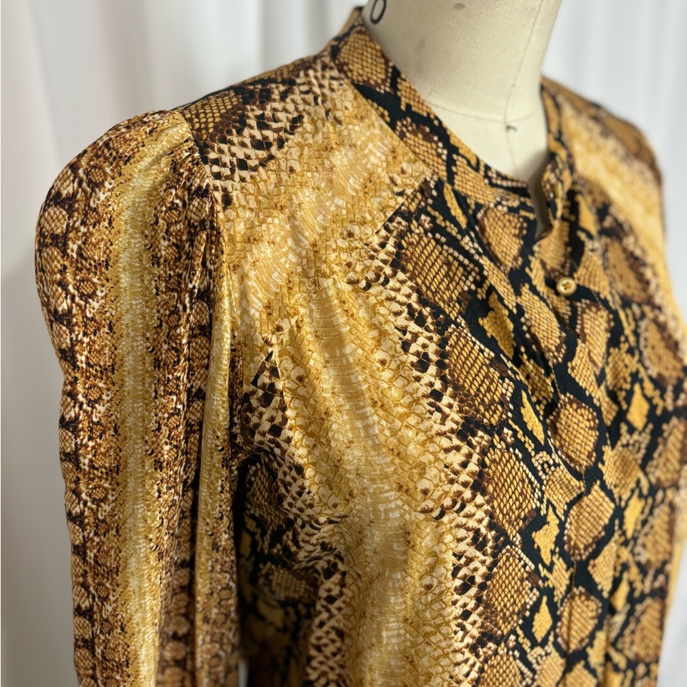 Joie Brown Snakeprint Puff Sleeved 70s Blouse Top X Small